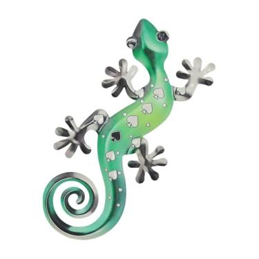 Imagem de Baoblaze Enfeite de parede em metal com lagartixa, decoração moderna para casa, peça decorativa 2D para sala de estar, restaurante, pátio ou jardim, Verde