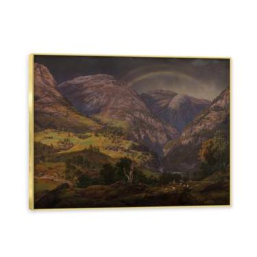 Imagem de NHLDZYH Moldura dourada. Reprodução de arte famosa de J.C. Dahl, arte em tela de paisagem romântica nórdica, decoração de parede elegante para sala de estar, escritório, pronta para pendurar