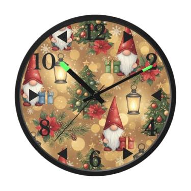 Imagem de STAYTOP Relógio de parede de LED de gnomo fofo de Natal para quarto com brilho noturno, relógios de parede silenciosos de 30 cm para decoração de sala de estar, controle de som, relógio de parede