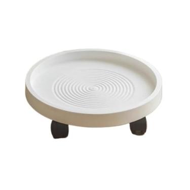 Imagem de Decoração de casa bases redondas de vaso de plantas sobre rodas rack de bonsai rolante carrinho de vaso de flores decoração de casa aplicação interna (branco, grande)
