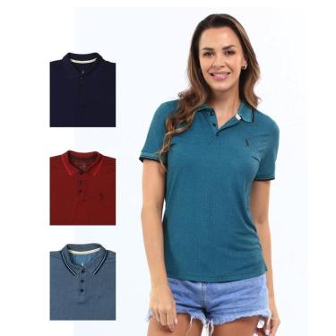 Imagem de Camisa Polo Feminina Manga Curta Piquet Moderna Leve Kit 4