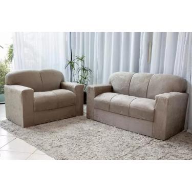 Imagem de Conjunto de Sofá 2 e 3 Lugares Bege Liso