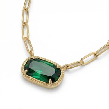 Imagem de DEPHINI Colar com pingente feminino – Colar com clipe de papel banhado a ouro 18 K com zircônia cúbica de corte esmeralda rosa – Presente moderno para ela, Small, Metal, Zircônia cúbica