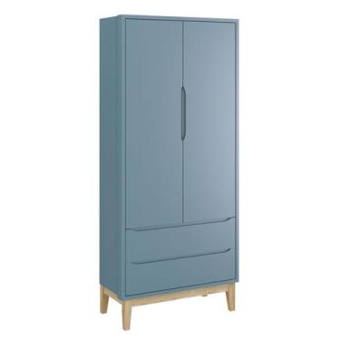Imagem de Guarda-Roupa Retrô 2 Portas Classic New Azul Fosco com Natural - Movei