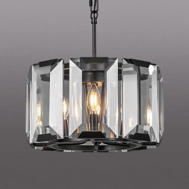 Imagem de BBLLWJ Lustres de cristal modernos pretos redondos para casa de fazenda luminária de teto para quarto sala de jantar cozinha ilha sala de estar hall de entrada corredor (4 luzes)