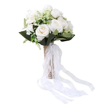 Imagem de Buquê de Noiva Artificial Realista Flores Mão Modernas e Elegantes para Casamento Fotografia Festa Decoração Casa