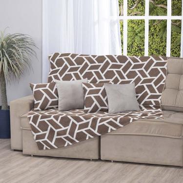 Imagem de Manta Xale Turin 2,40m x 1,50m Sofá Cama Tecido Jacquard 01 Peça - Geométrico Avelã - 60% Algodão/ 40% Poliéster