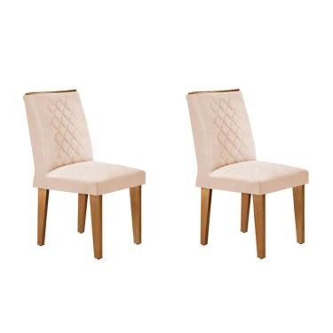 Imagem de Kit 2 Cadeiras De Cozinha Jade Madeira Capuccino-suede Creme - Rufato