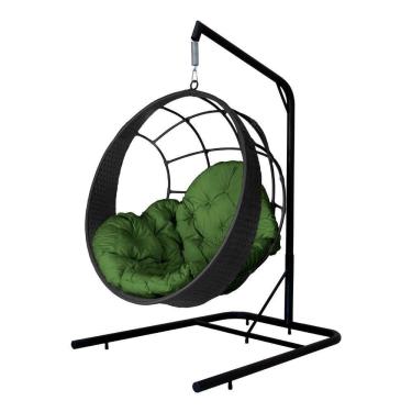 Imagem de Cadeira Balanço Ninho Suspenso C- Suporte E Almofada Impermeável Preto-verde