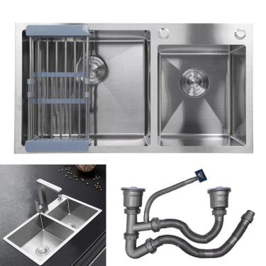 Imagem de Cuba Dupla Cozinha Goumert Aço Inox Escovado Escorredor Luxo Lava Louça Casa Balcao Pia Torneira Limpeza Area Externa