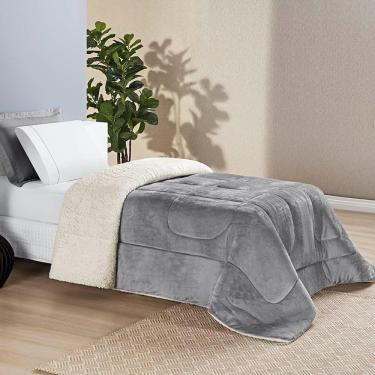 Imagem de Coberdrom Diamond Solteiro Sherpa Com Manta Flannel 01 Peça - Cinza