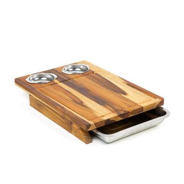 Imagem de Tábua De Carne De Madeira Com Bandeja E 2 Potes Inox - Stolf