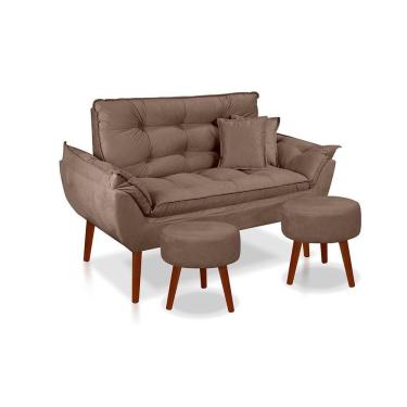 Imagem de Kit C/ 01 Namoradeira Opala + 02 Puffs Redondo Danny + 02 Almofadas Suede Cappuccino