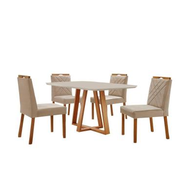 Imagem de Conjunto Sala De Jantar Mesa Florença 140x80cm Off White Com 4 Cadeiras Dallas Veludo Bege