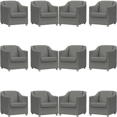 Imagem de Kit 12 Poltronas Mila Corino Cores Pé De Plástico Cromado - Cinza Corino