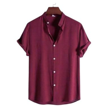 Imagem de Camisa Social Masculina Gola Padre Manga Curta Aspecto Linho - Mitchel