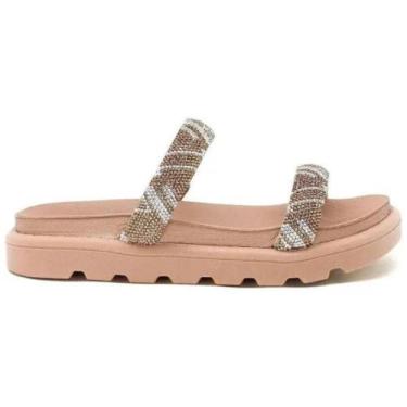 Imagem de Papete Vizzano Feminina Nude Tamanco Pedraria Conforto, Bege, Cristal,