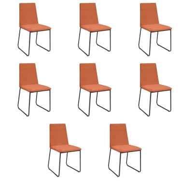 Imagem de Kit 8 Cadeiras De Jantar Cozinha Industrial Lexa Veludo Élpis Móveis Terracota Preta