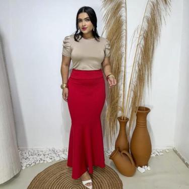 Imagem de Saia Longa Sereia Moda Evangélica Feminina - Miss Flower, Vermelho, M