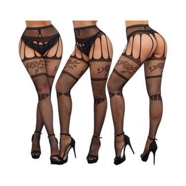 Imagem de Meias-calças De Rede Sexy Com Abertura Na Virilha Para Mulheres, Com L