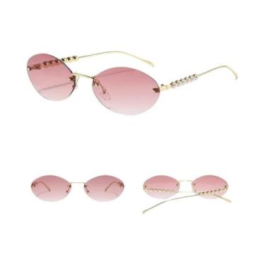 Imagem de Óculos De Sol Femininos Sem Armação, Oval, Com Decoração De Pérola Plá