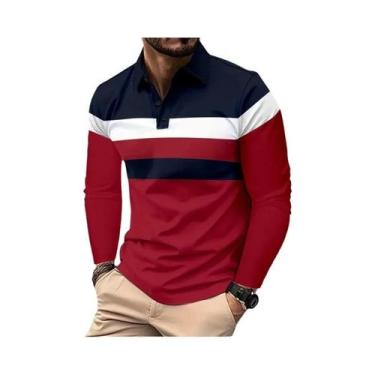 Imagem de Camisa Polo Masculina De Manga Longa Respirável Com Gola, Básica, Com 