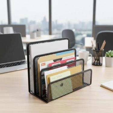 Imagem de Organizador de Mesa para Pastas e Papéis Aramado Metálico Preto  Multi