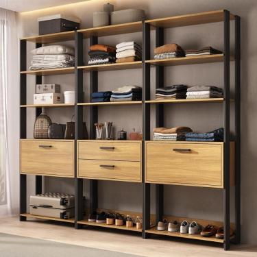 Imagem de Guarda-roupa Closet Modulado Texas 2 Portas 2 Gavetas 219cm Multimóveis Mp4793 Preto/ma...