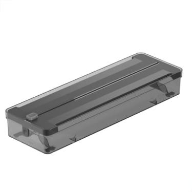 Imagem de Organizador e Cortador Porta Rolos Duplo Clear | Papel Plástico, Filme, Alumínio, Manteiga | Para Cozinha Com Cortador Fechado 2 em 1 (Preto)
