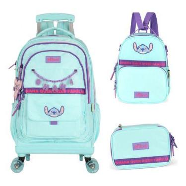 Imagem de Kit Mochila Rodinhas 360 Haste Dupla Porta Notebook Stitch - Luxcel, T