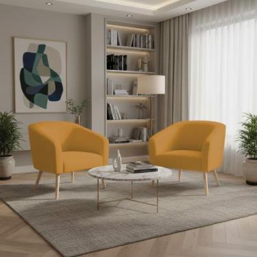 Imagem de Poltrona Sala Decorativa Kit 2 Stella Pé Palito Natural Veludo Mostard