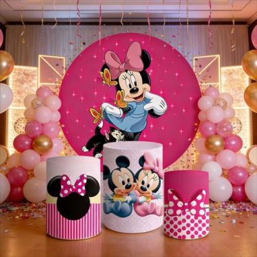 Imagem de Capas Painel Redondo Cilindros Decoração Minnie - Genérica