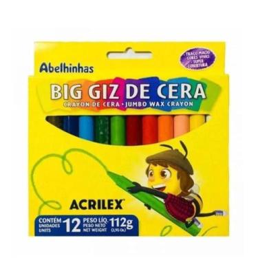 Imagem de Giz de Cera Acrilex Big 12 Cores 112G com Cobertura Eficaz e Fácil de 