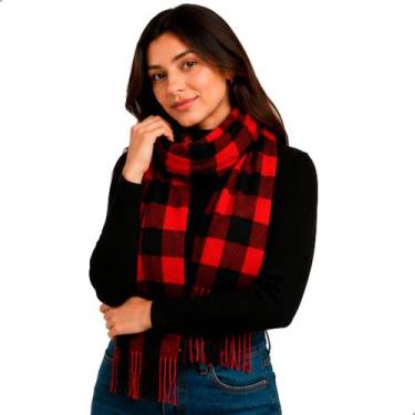 Imagem de Cachecol Echarpe Manta Xale Lenço Inverno 160cm Xadrez Unissex - Preto