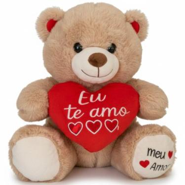 Imagem de Urso de Pelúcia Eu Te Amo Meu Amor 35cm Com Coração Cor:Marrom Claro -