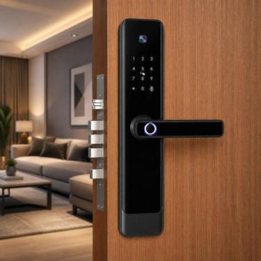 Imagem de Fechadura Digital Biométrica Wi-Fi Com Câmera HD Tela 4 Pol Senha Cart