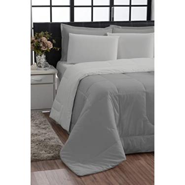 Imagem de Kit Edredom Queen Jogo de Cama 100% Algodão 200 fios (Cinza e Branco)
