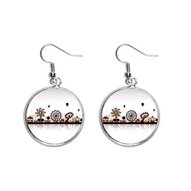 Imagem de Brincos femininos pretos de silhueta com silhueta de parques de diversões em prata