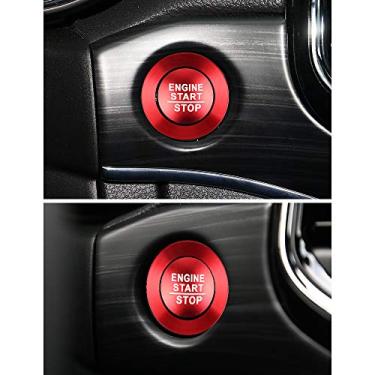 Imagem de LECART Adesivos de botão de apertar para iniciar adequados para Jeep Grand Cherokee 2014-2024 capas de decalque de metal acessórios de decoração de interiores de metal vermelho 2 peças