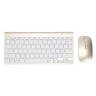 Imagem de Conjunto combo de mouse para teclado, kit de teclado sem fio portátil de 78 teclas de 2,4 Ghz com 4 almofadas de pé antiderrapantes compatíveis com Windows Notebook Desktop etc. (dourado)