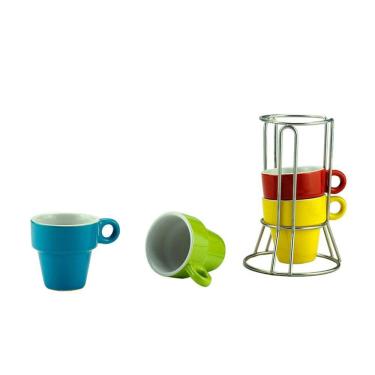 Imagem de Cj 4 Xícaras + Suporte 60ml Porcelana Colorida- Bon Gourmet