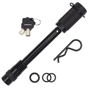 Imagem de TowWorks 79830 Trava de engate de reboque preta, 1,5 cm de diâmetro do pino, extralongo, serve para receptor de 7,6 cm e suporte de bola ajustável