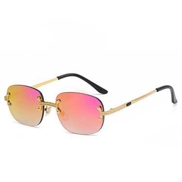 Imagem de Óculos de sol de metal com lente gradiente azul masculino feminino designer de luxo sem aro pequeno quadrado óculos de sol para homens sem moldura, C13, A