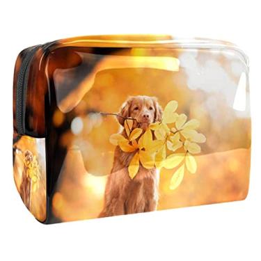 Imagem de Bolsa de maquiagem de folhas de cachorro bolsa cosmética organizador de bolsa de PVC bolsa organizadora de artigos de higiene pessoal para mulheres menina tamanho médio 18,5 x 7,6 x 13 cm
