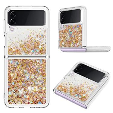 Imagem de Capa de areia movediça bling de luxo para samsung z flip 3 4 glitter de silicone para samsung galaxy z flip 3 4 flip3 z flip4 capa à prova de choque, ouro, para samsung z flip 3