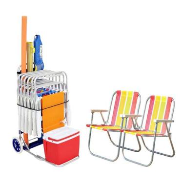 Imagem de Kit 2 Cadeiras De Praia + Carrinho De Mesa Em Alumínio Com - Bel Fix