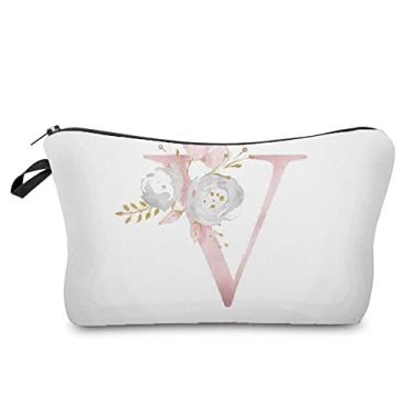 Imagem de Flores alfabeto impresso bolsas cosméticos festa nupcial maquiagem bolsas bolsa necessários, bolsa dama de honra noiva presente proposta (hz2418)