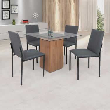 Imagem de Conjunto de mesa dubai roma tampo vidro 0,90M com 4 cadeiras tubo preto fosco - ciplafe