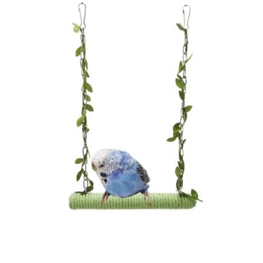 Imagem de Brinquedo de balanço de gaiola de pássaro para pendurar, poleiro de papagaio de madeira natural com corda de cânhamo colorida, poleiro de pássaro pendurado com suporte, brinquedos de pássaros pequenos de madeira, calopsita (verde)