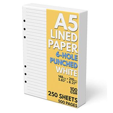 Imagem de Sort Out My Life - Papel Pautado A5 Perfurado com 6 Furos, 250 Folhas (500 Páginas), 100 GSM, Refil de Fichário A5